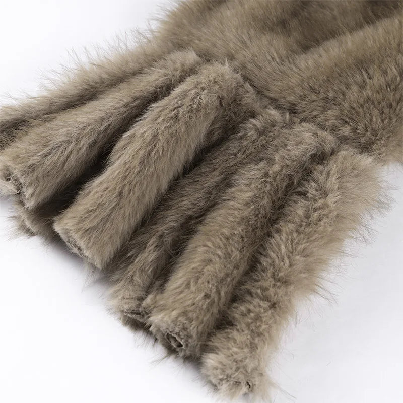 Long Thick Plush Faux Fur Scarf With Fringe for Women