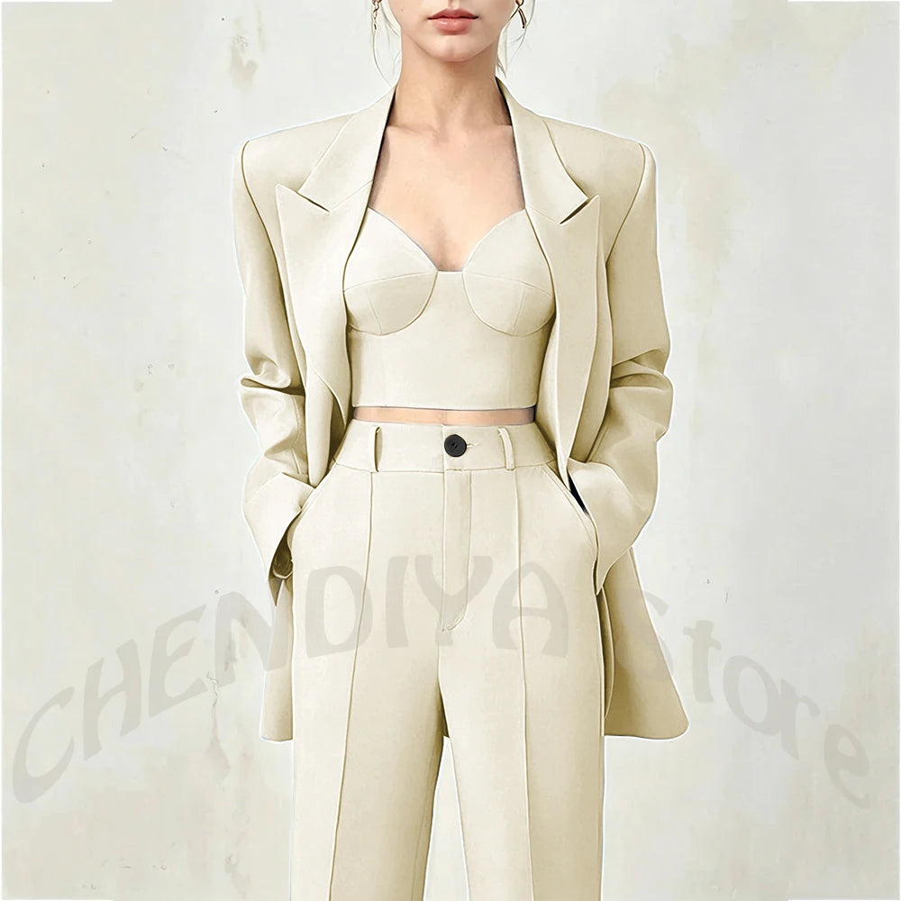 Business Casual Women's Suit Two Piece Peaked Lapel Stylish Double Breasted Formal Outfit Female Jacket Pants Customized