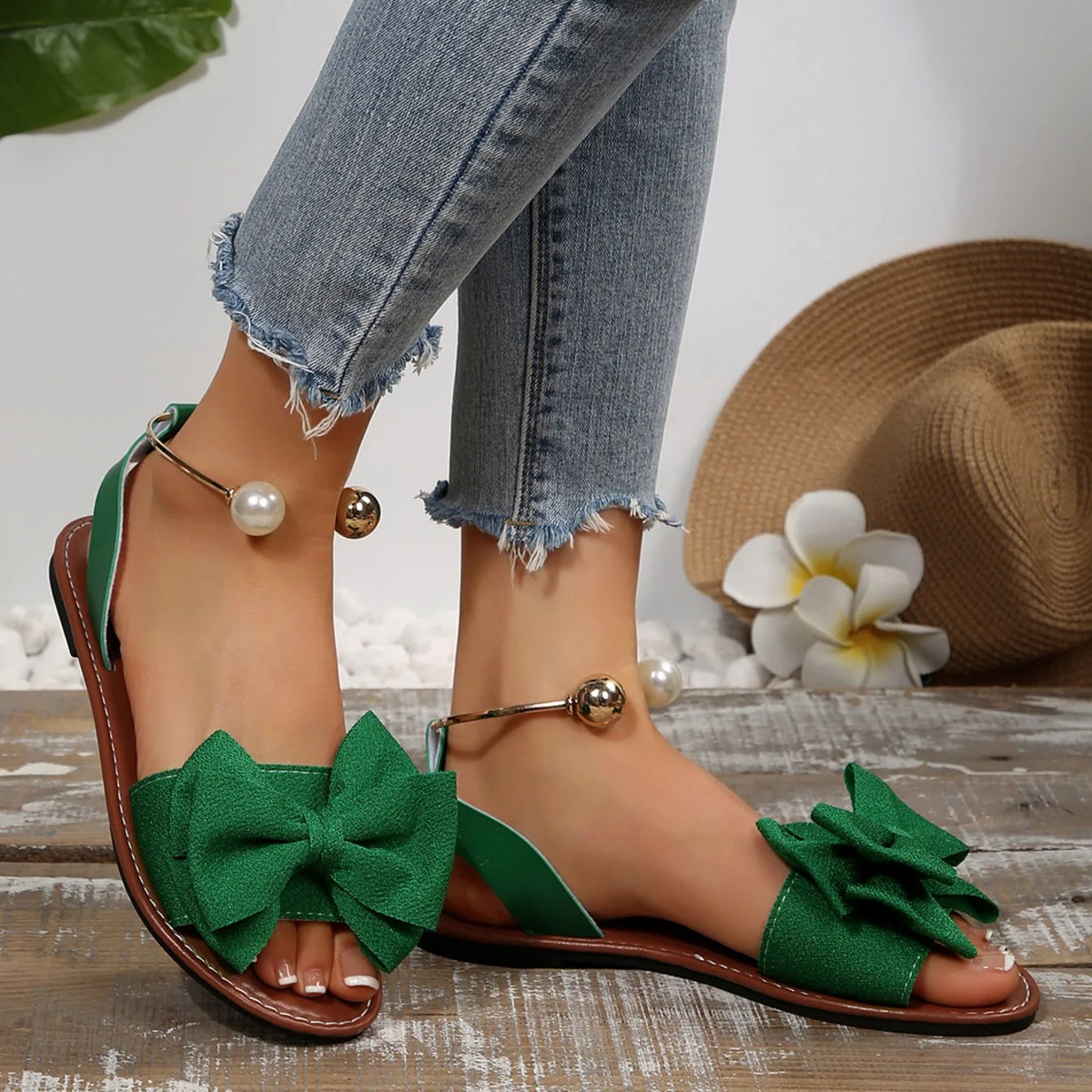 Lightweight Casual Beach Bow Tie Flat Sandals for Women