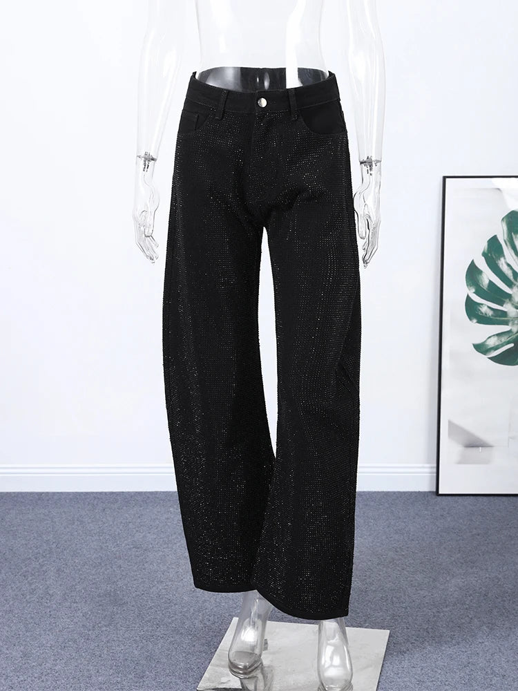 Sequined High Waist Wide Leg Pants with Pockets for Women