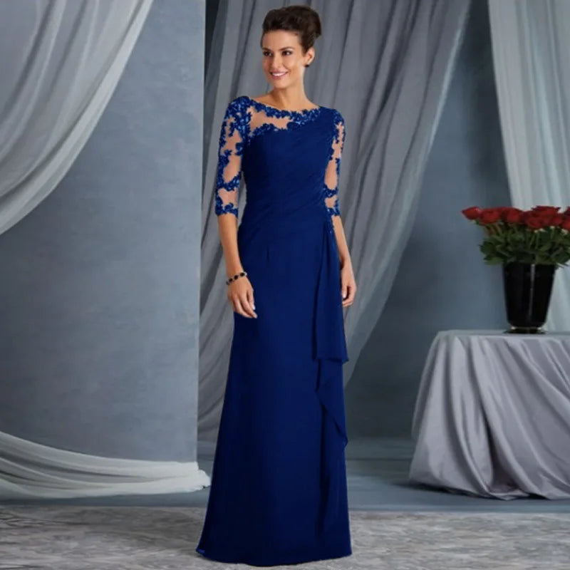 Elegant Lace Patchwork Mid Sleeve Long Dress for Women