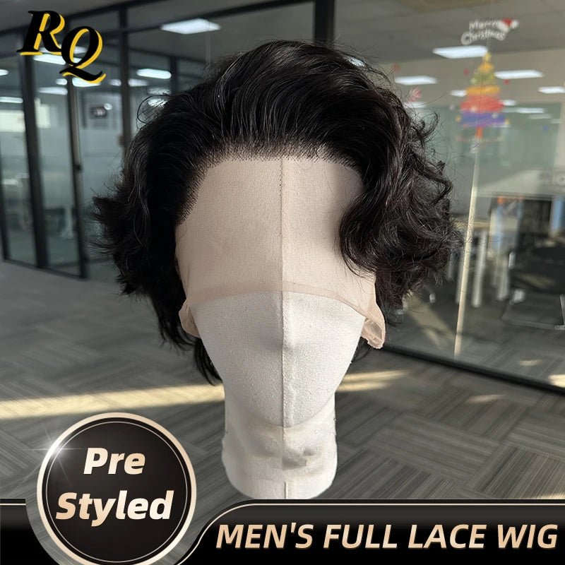 Pre Styled Transparent Lace Front Full Human Hair Wig For Men