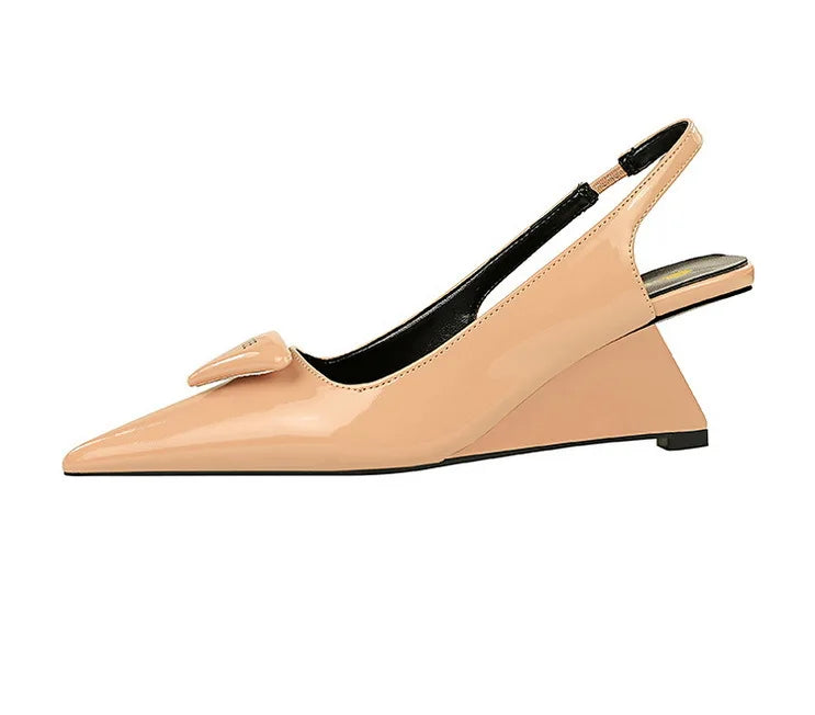 Patent Leather Wedge Heel Pumps With Back Strap for Women
