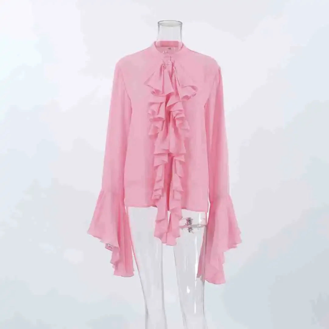 Elegant Blouses Women Fashion Sexy Hot Girl Ruffle Long Sleeve Shirt New Style Temperament Cardigan Top Y2k 2025 Summer New