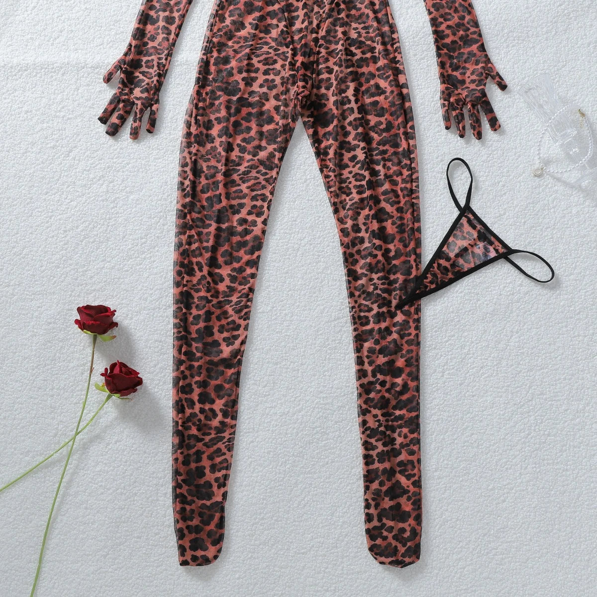 Slim Fit Leopard Print Long Sleeve Two Piece Set for Women