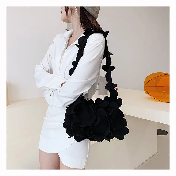 Korean Style 3D Flower PU Leather Shoulder Bag for Women