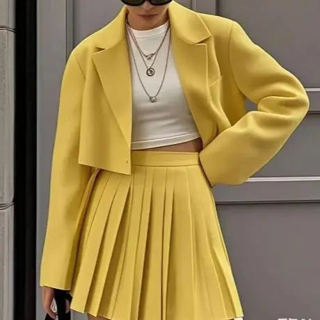 Cropped Blazer And Pleated Mini Skirt Set for Women