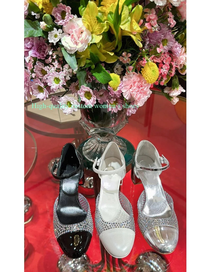 Elegant Gold Round Rhinestones Color-Blocked Sandals for Women