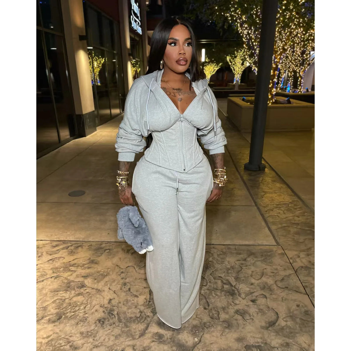 Loose Fit Hoodie And Jogger Tracksuit Set for Women