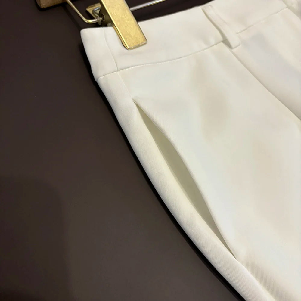TWOTWINSTYLE Casual Luxury Solid Two Piece Sets For Women Lapel Long Sleeve Top High Waist Pants Elegant Set Female KSE554644