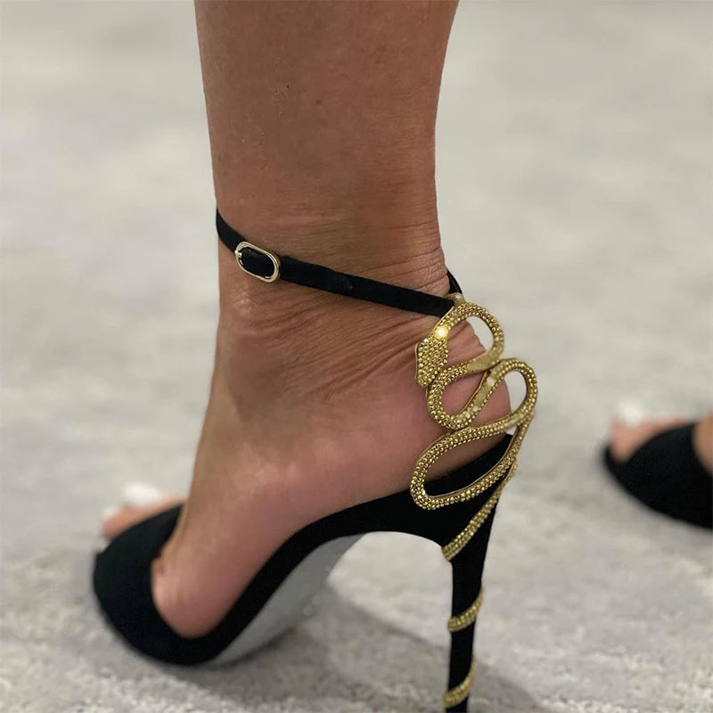 Serpentine Strappy Stiletto Sandals With Open Toe for Women