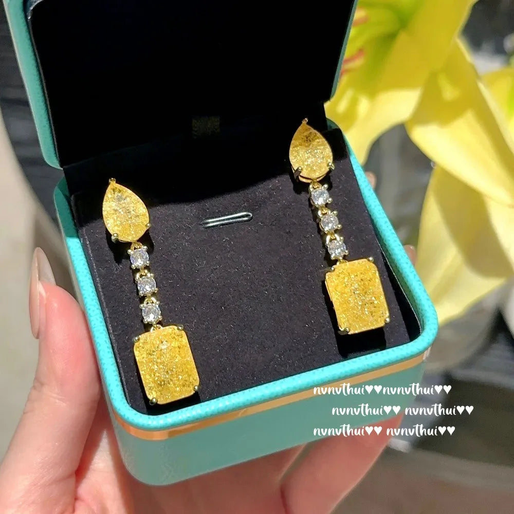 Shiny Geometric Zirconia Long Dangle Earrings for Women