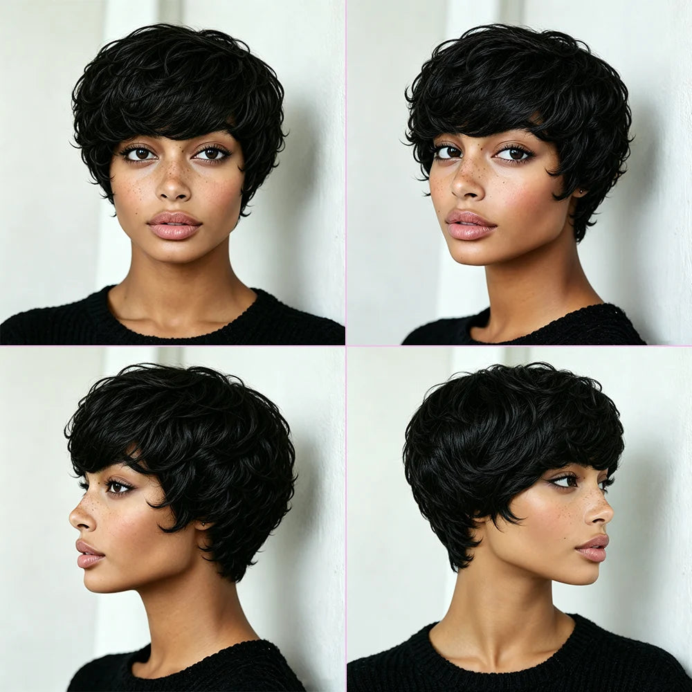 Pre Plucked Straight Human Hair Short Pixie Wig for Women