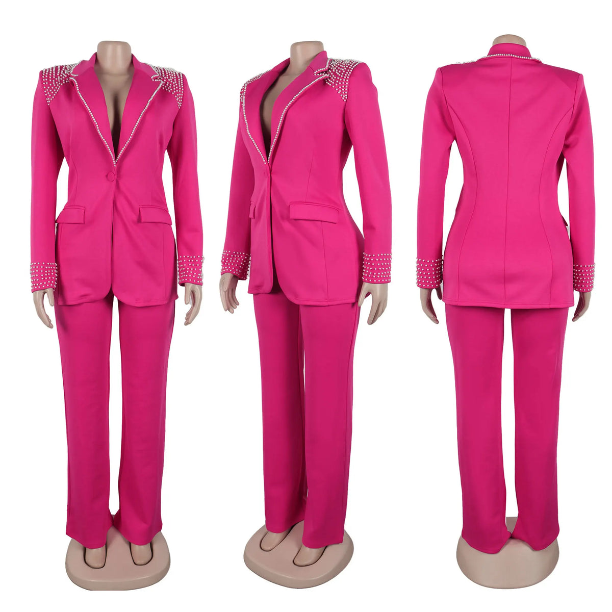 Elegant Slim Fit Pearl Blazer And Pants Set for Women