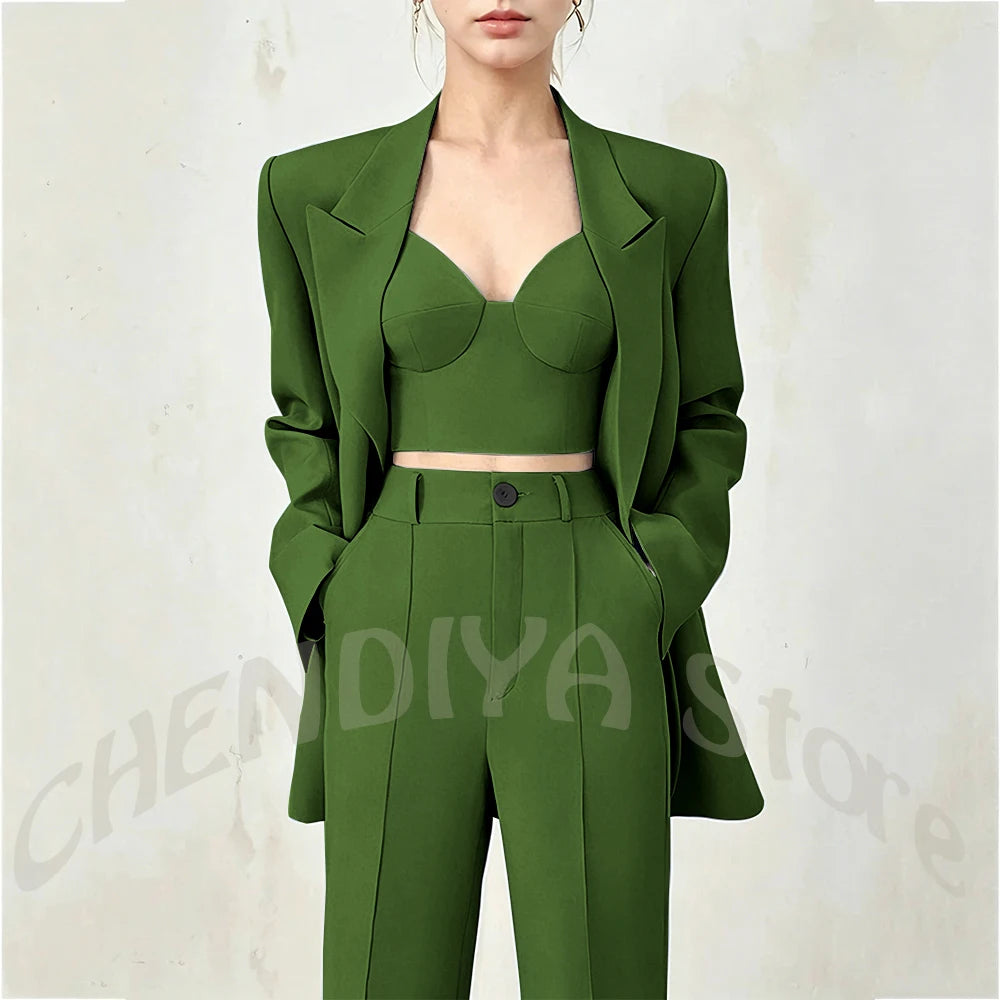 Business Casual Women's Suit Two Piece Peaked Lapel Stylish Double Breasted Formal Outfit Female Jacket Pants Customized