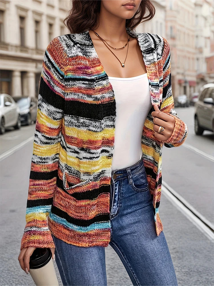 Women's Casual Cardigan Colourful Image Loose Long Sleeve Knitted Sweater Spring and Autumn Best Choice