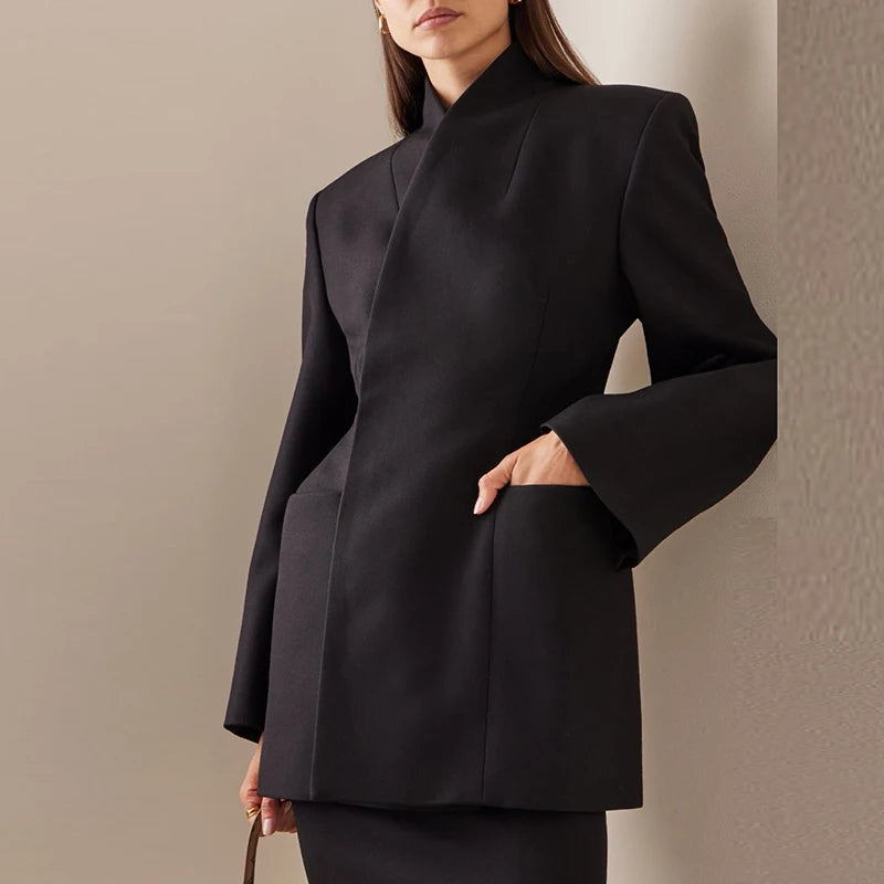 Casual Modern Elegant Stand Collar Concealed Button Coat for Women