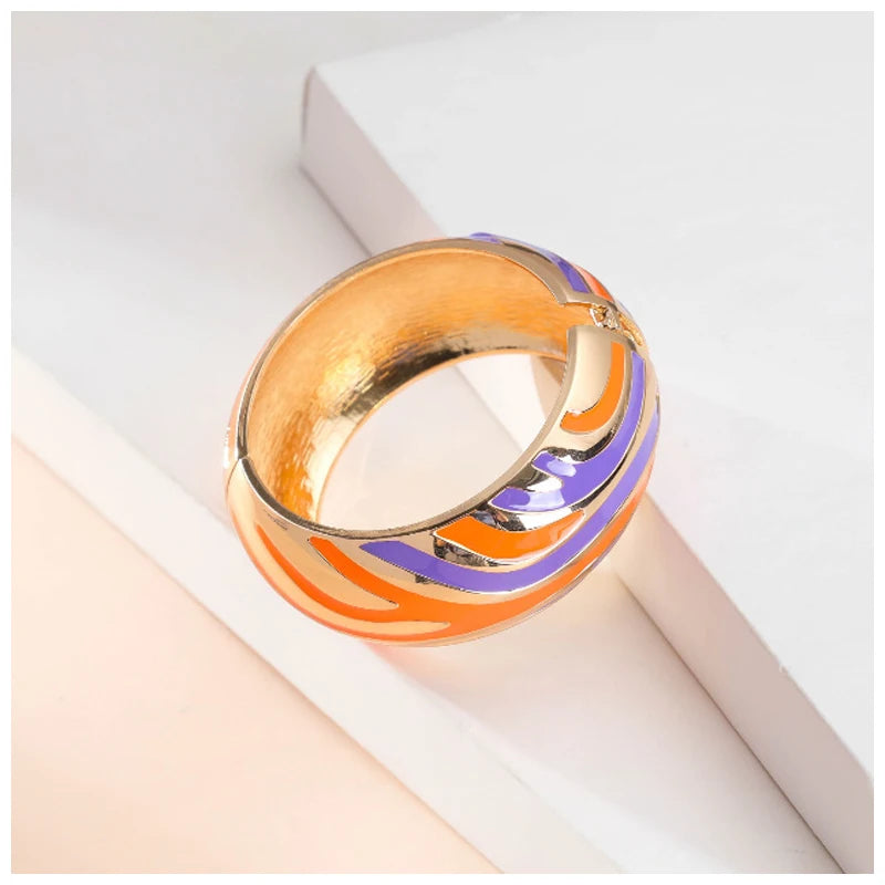 Colorful Enameled Statement Cuff Bangle Bracelet for Women