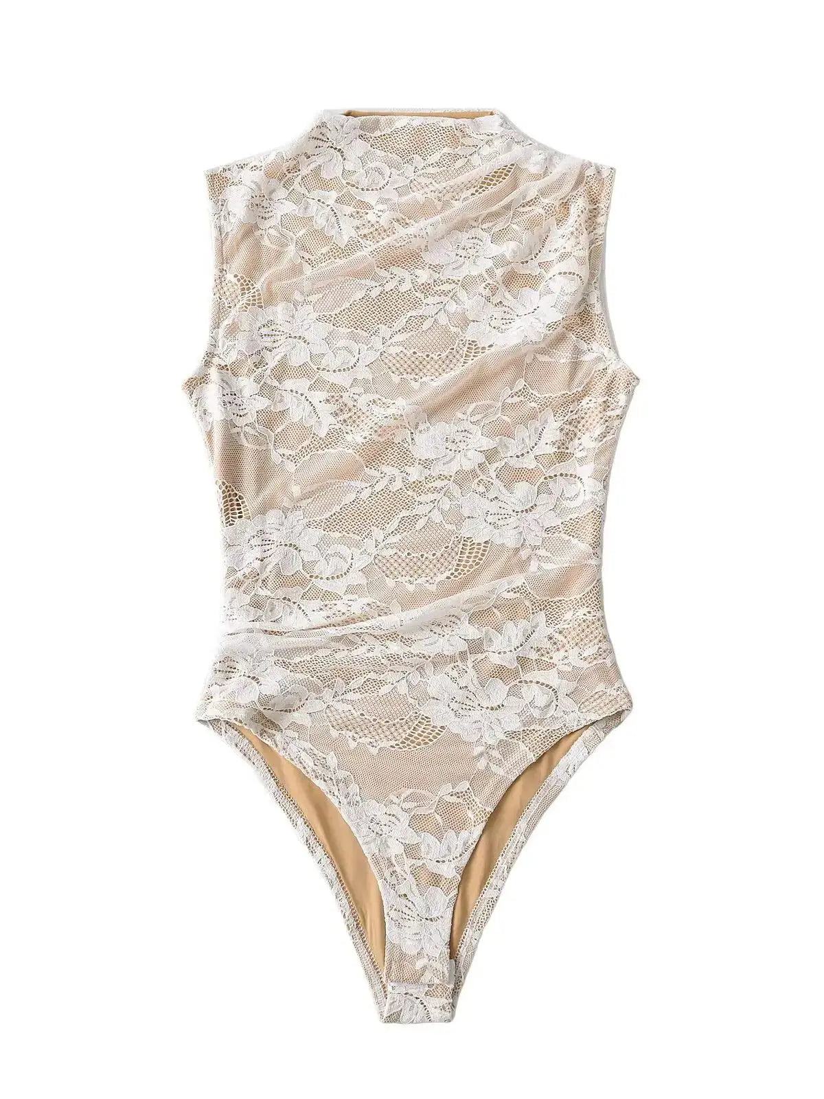 Elegant Sleeveless Bodycon Lace Bodysuit Top For Women