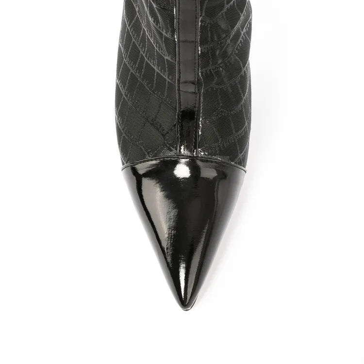 Elegant Black Mesh Stiletto Ankle Boots With Pointy Toe Rear Zipper For Women