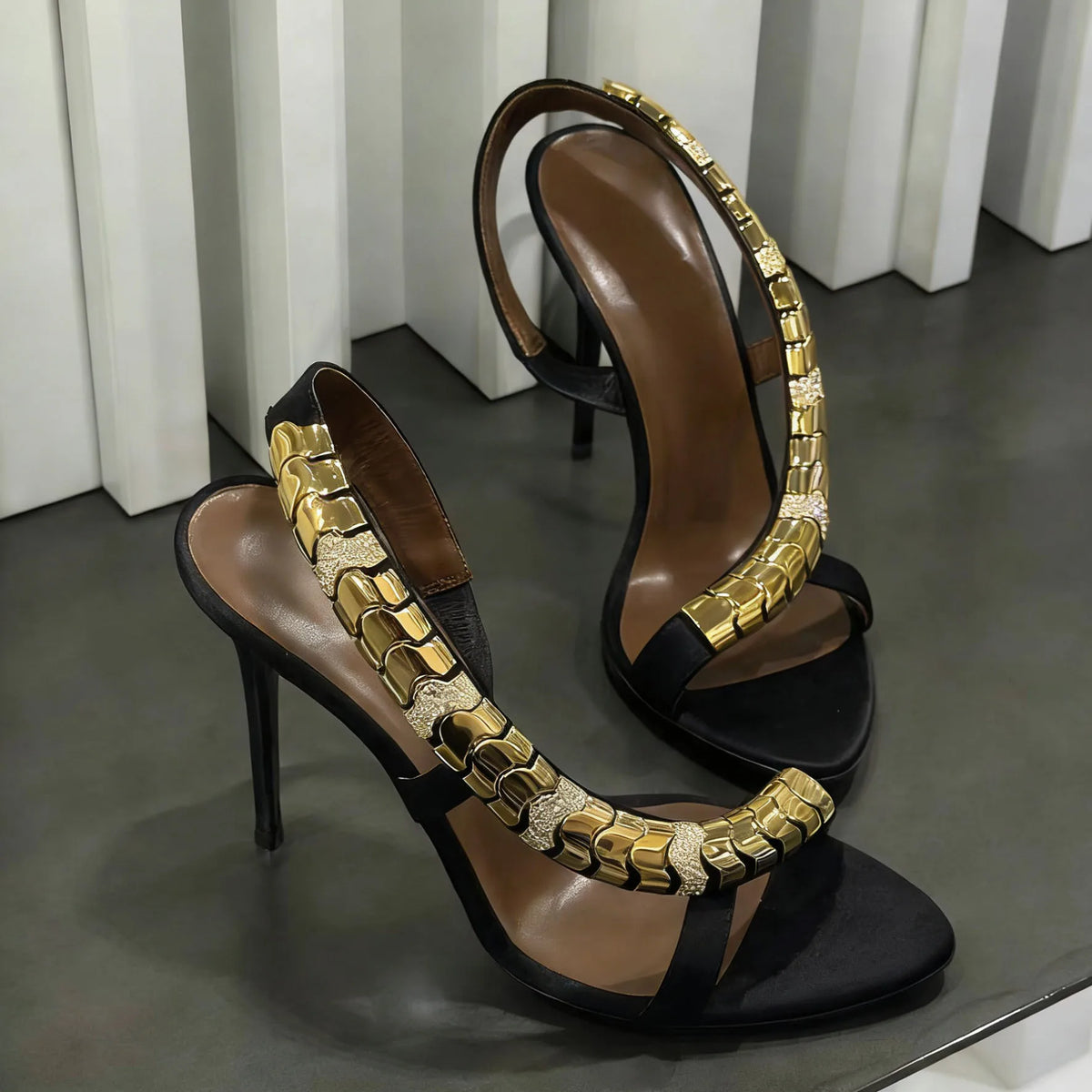 Glamorous Gold Chain Rhinestone Slingback Stiletto Heels for Women