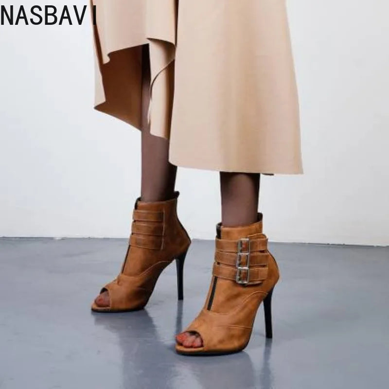 High Top Leather Dance Boots Square Heel