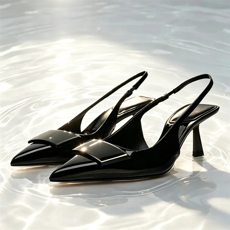 Pointed Toe Patent Leather Slingback Heels for Women