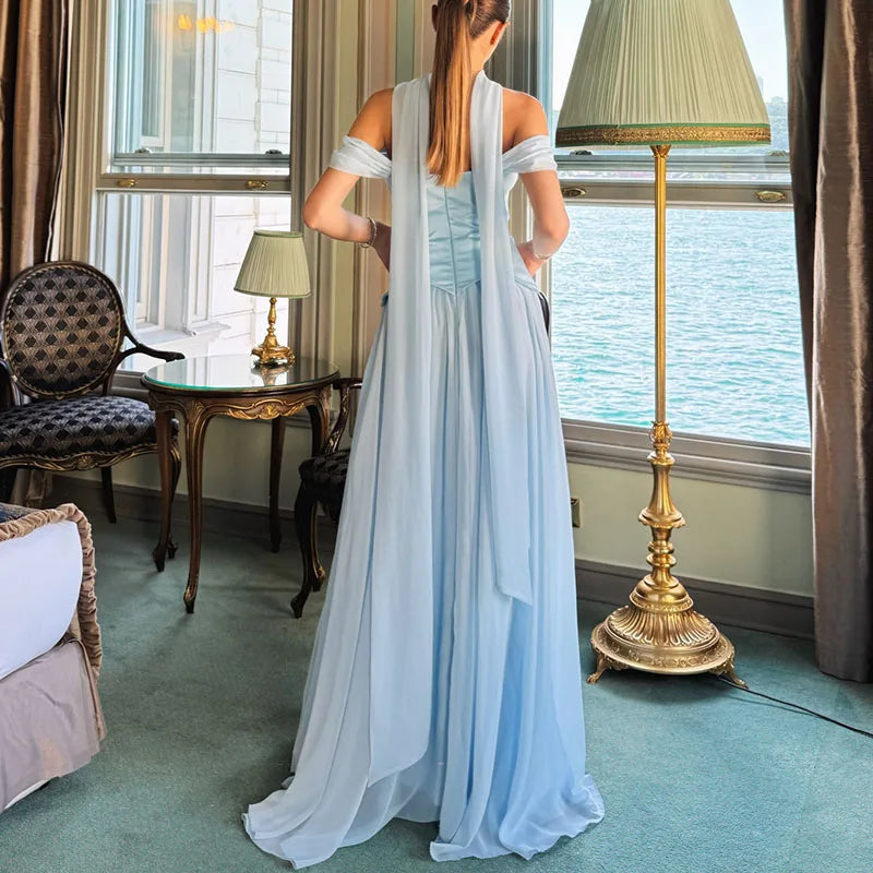 Elegant Satin Backless Pleated Evening Dress for Women
