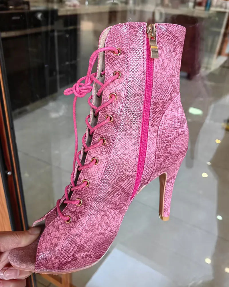 Stiletto Heel Latin Dance Zip Ankle Boots for Women
