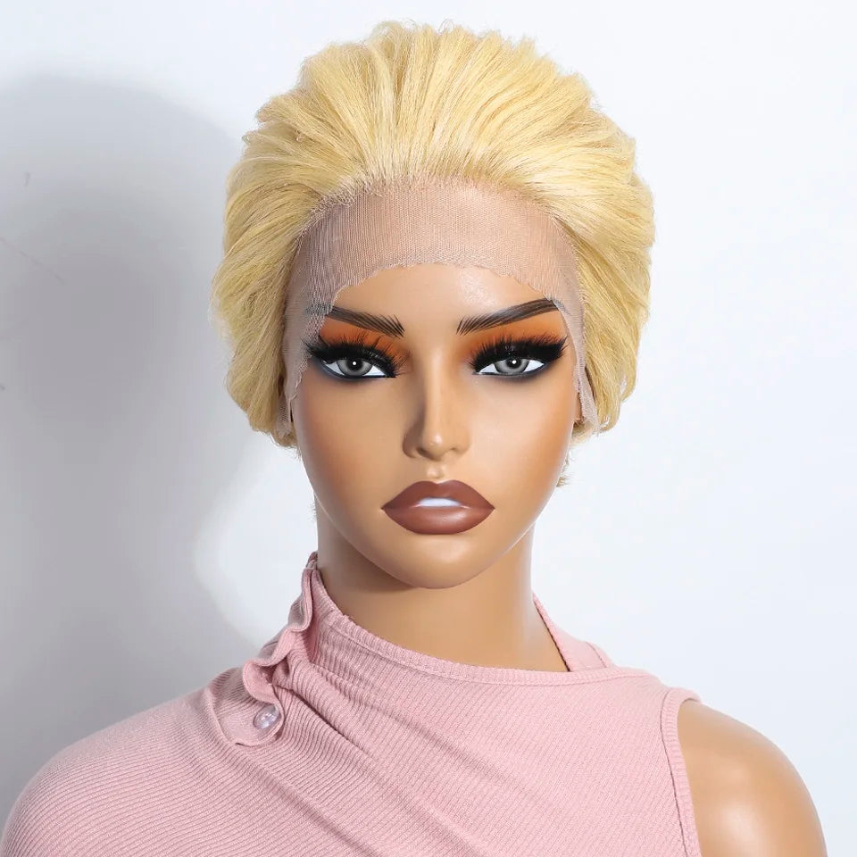 Blonde Short Pixie Cut Silky Lace Front Wig for Women