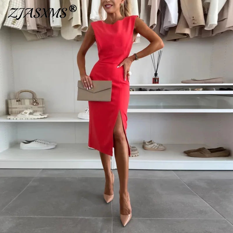 Elegant Sleeveless Split Summer Dress With Side Zipper For Women