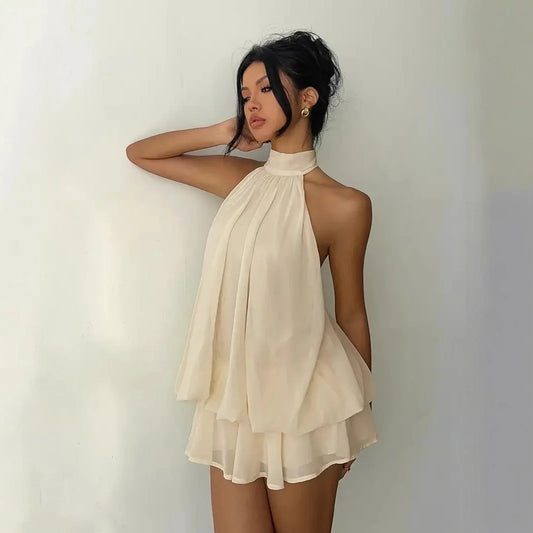 Chiffon Halter Backless Mini Dress