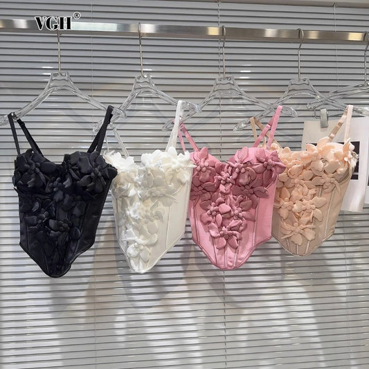 VGH Summer Spliced Appliques Vest for Owmen Square Collar Sleeveless Patchwork Single Breasted Backless Hot Girl Tank Top Female