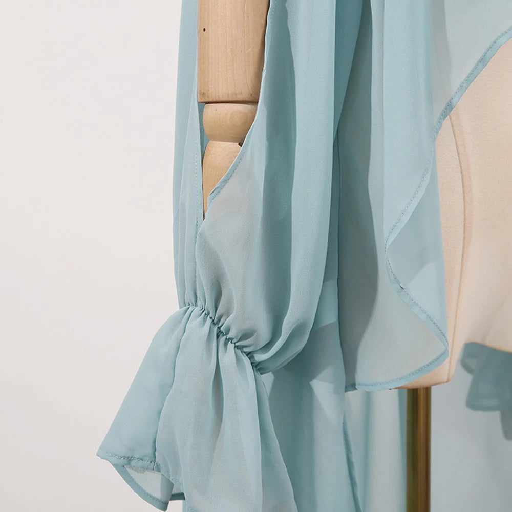 Loose Fit Asymmetrical Hem Chiffon Blouse for Women