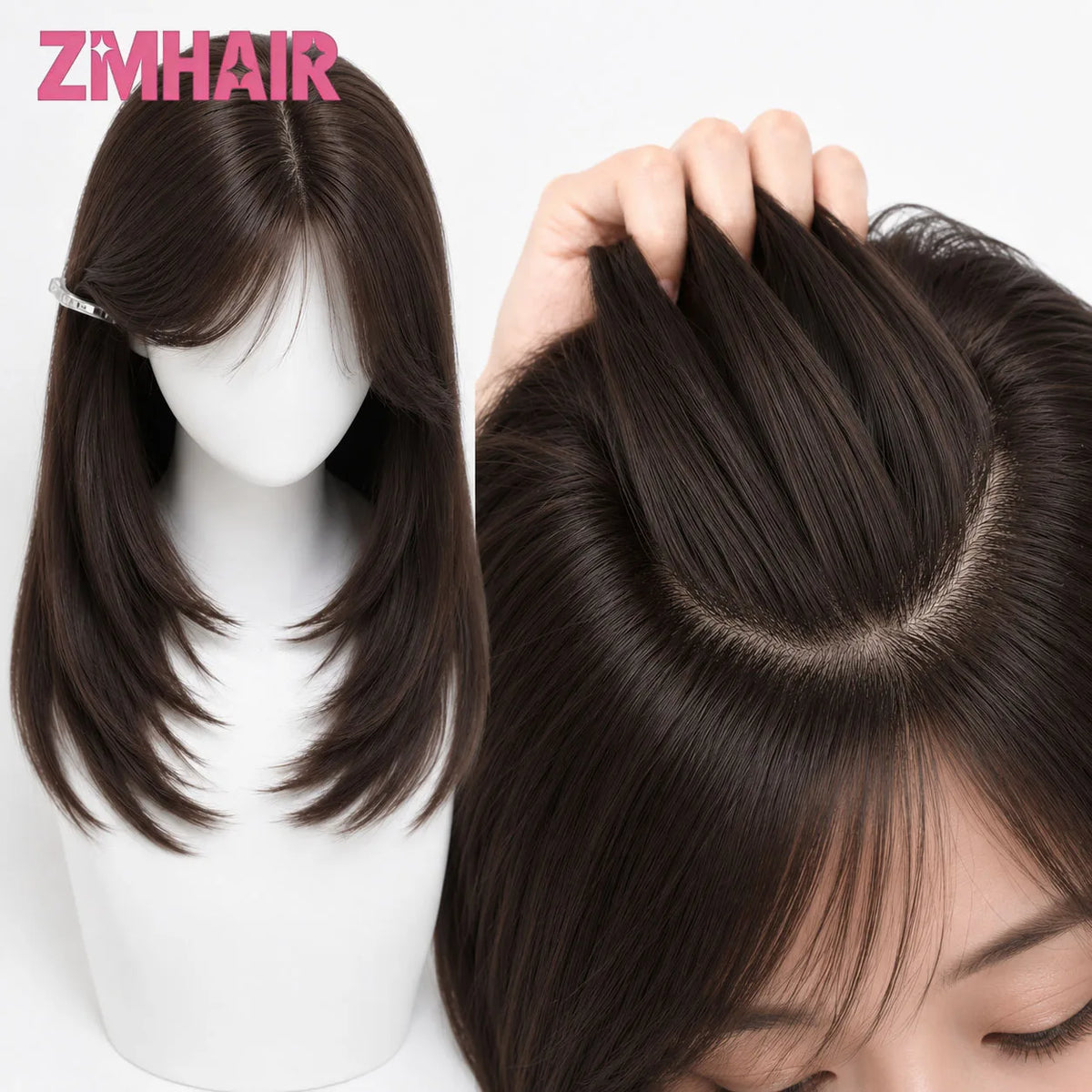 Natural Hairline Straight Layered Silk Top Wig For Women