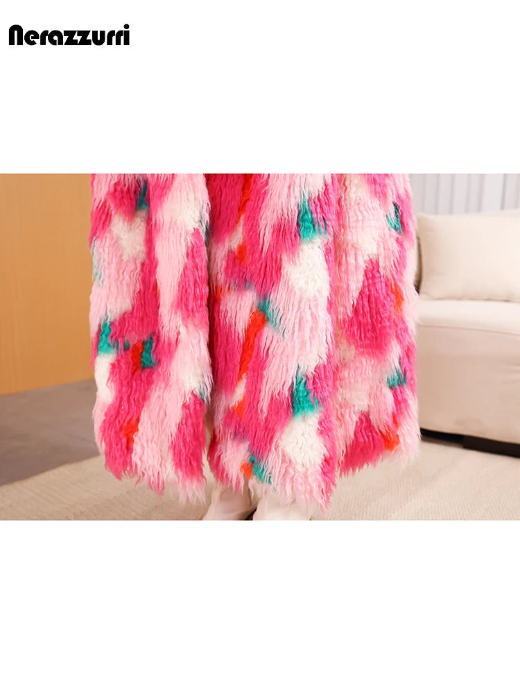 Colorful Plush Oversized Faux Fur Maxi Coat for Women