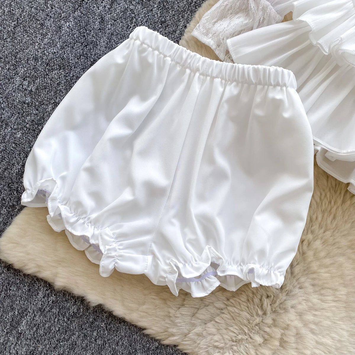 Lace Chiffon Mini Dress With Ruffles and Shorts for Women