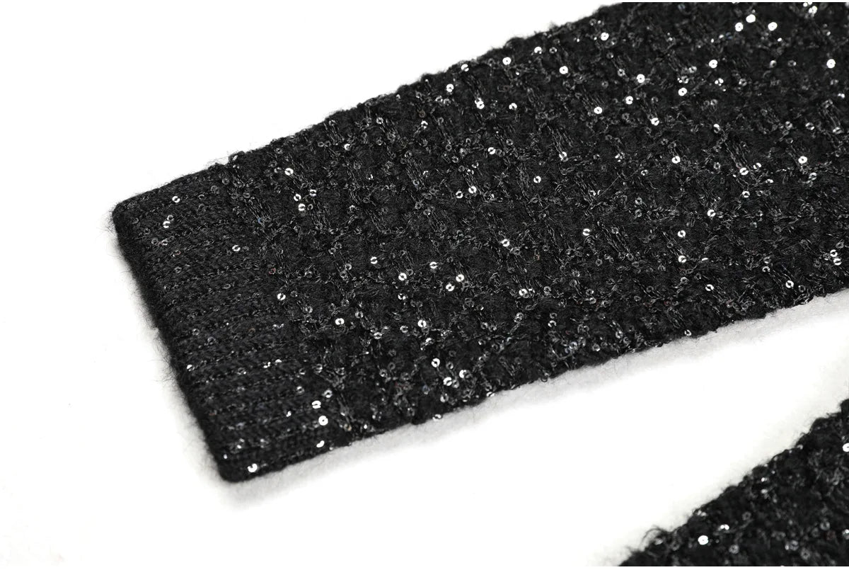 2025 Spring and Autumn New High-end Fashion Long-sleeved Sequined Knitted Cardigan Elegant Commuter V-neck Cardigan Top Jacket