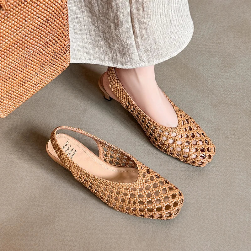 Handmade French Style Cut Out Weave Sandals for Women