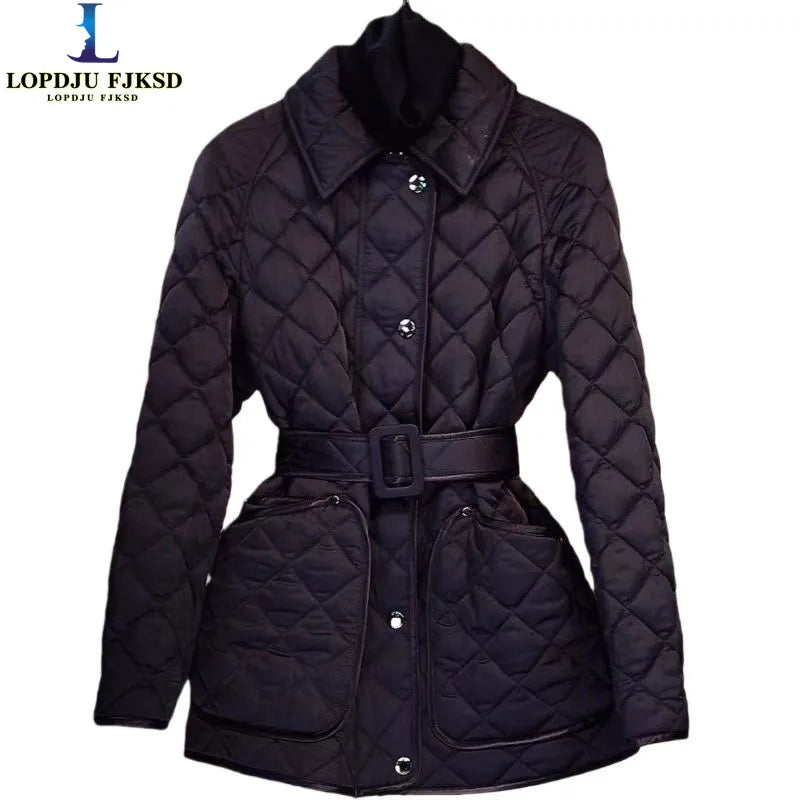 Adjustable Waist Women Jackets, Single Breasted Cotton Coat, Female Clothing, English Style Outerwear New Products, Winter, 2026