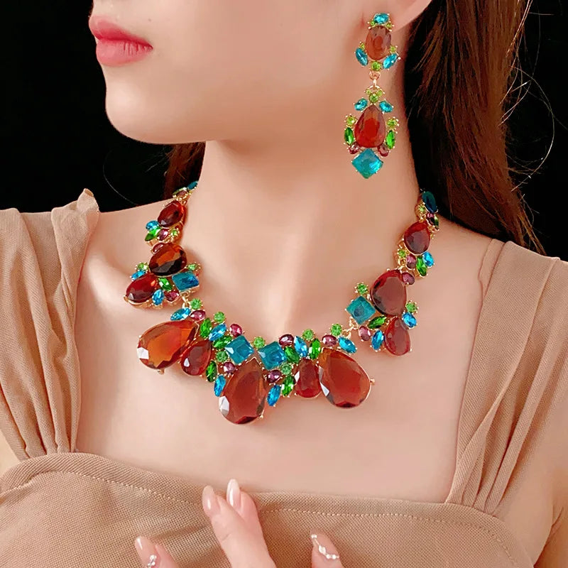Rhinestone Choker and Earring Set
