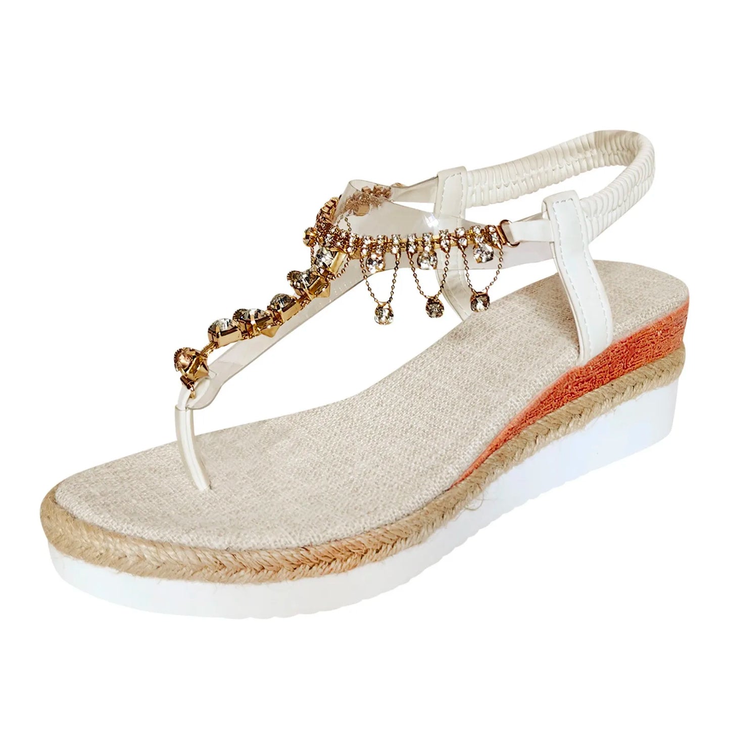 Bohemian Rhinestone Wedge With Elastic Band Sandals for Women