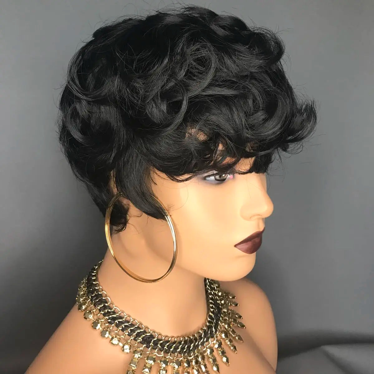 Natural Heat Resistant Curly Synthetic Pixie Wig for Women