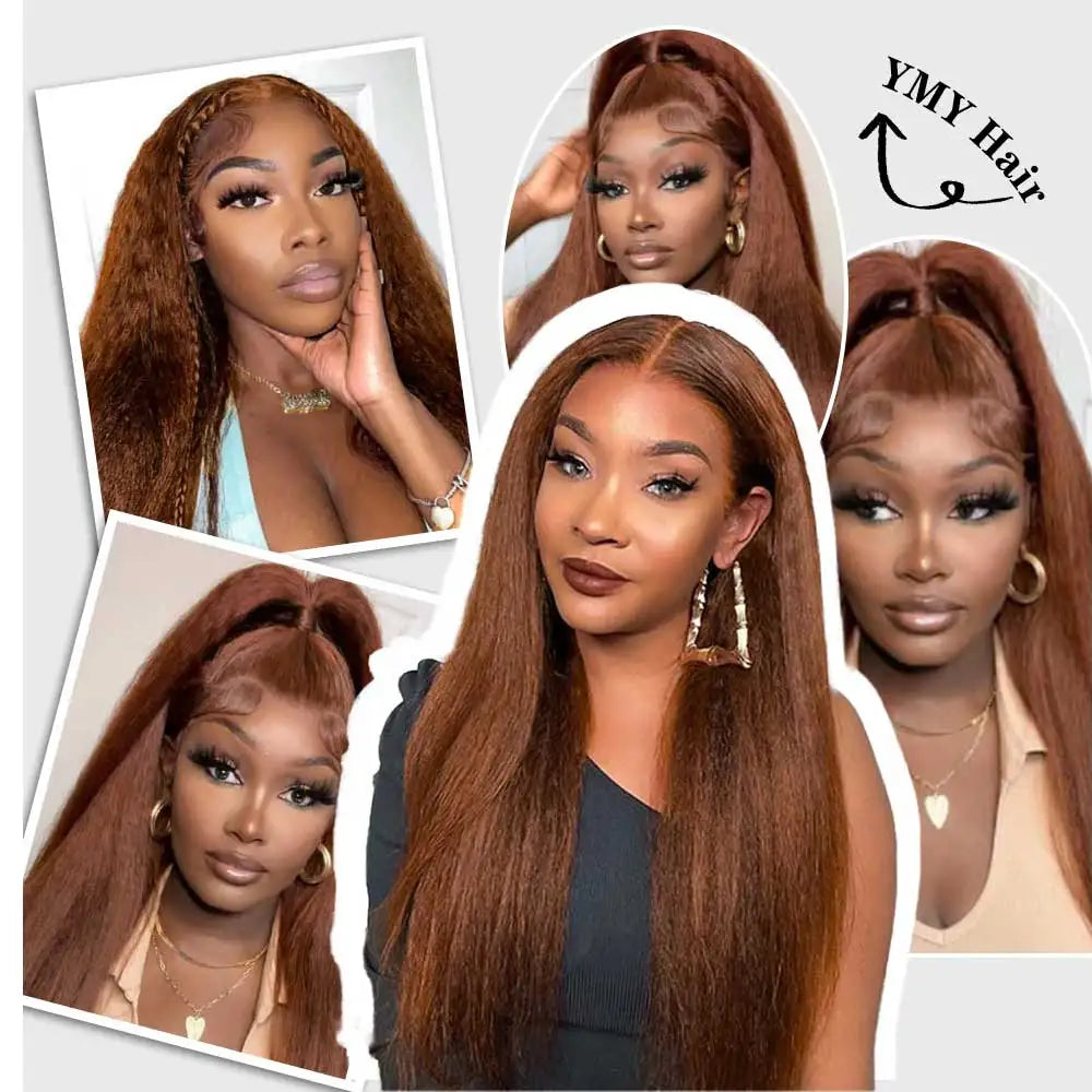 Chocolate Brown Kinky Straight Lace Front Wig for Women