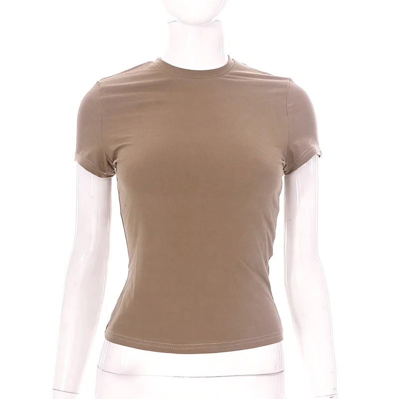 Casual Stretchy Short Sleeve O Neck T Shirt for Women