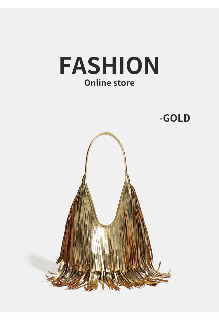 New Women's Shoulder Bag Solid Color Tassel Fashion Women's Shoulder Bag Large Capacity Retro Casual Women's Bag High Quality