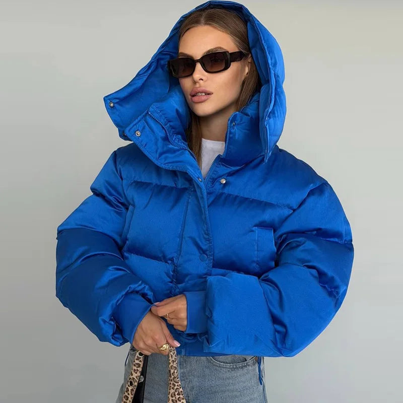 Detachable Hood Cropped Padded Winter Jacket for Women