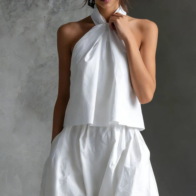 Sleeveless Halter Top And Wide Leg Pants Set for Women