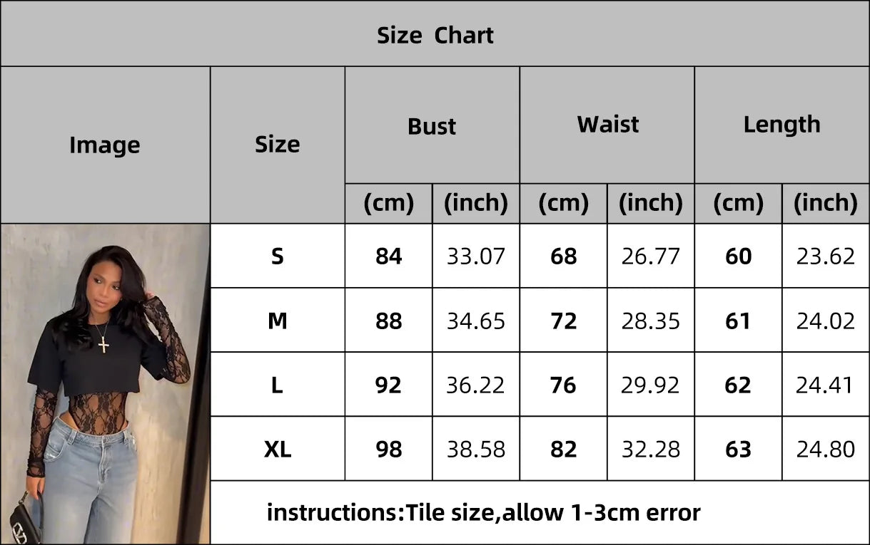 Weird Puss Sexy Women Crop Top+Lace Jacquard Full Sleeve Bodysuit Hottie Street Clubwear Slim Wild Matching Basic Skinny Tees