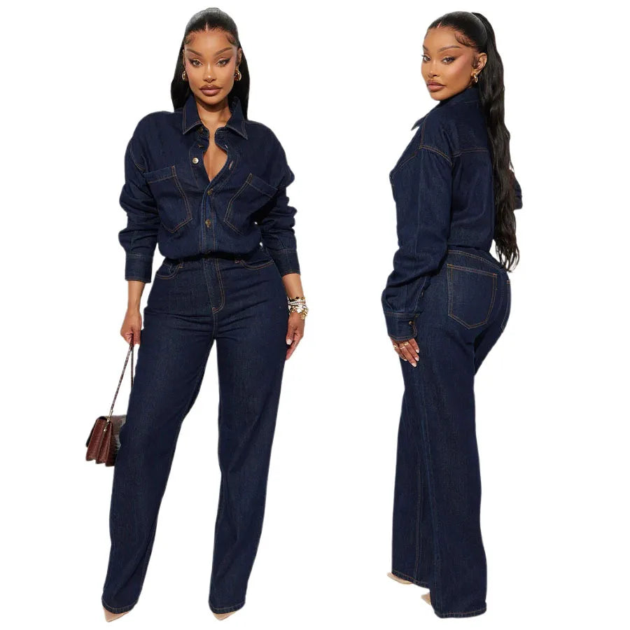 Washed Distressed Denim Jumpsuit